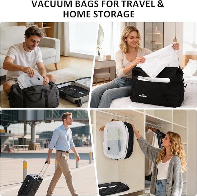 Travel Vacuum Bags with Pump, 33L Vacuum Seal Bags for Clothing, IPX8 Waterproof Vacuum Storage Bags with Handle for Luggage, Backpack, Suitcase, Home & Outdoor 2pack White
