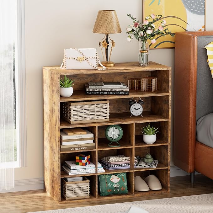 Garden 4 you Shoe Rack Organizer, 5-Tier Wood Cubby Shoe Rack with 2 Storage Shelf and 9 Cubbies, Shoe Organizer Cabinet for Entryway, Hallway, Closet and Garage,Brown