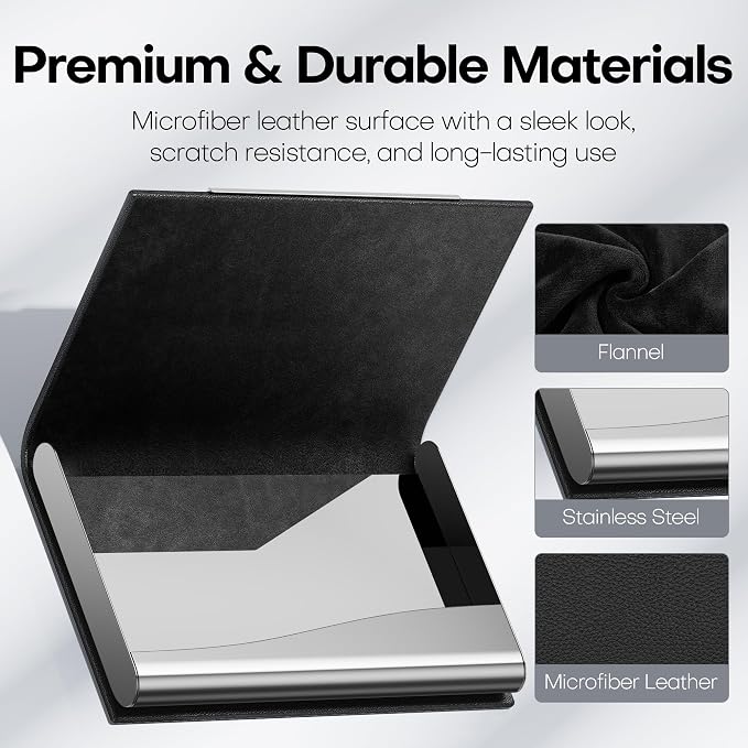 Padike Business Card Holder/ Case Professional PU Leather & Stainless Steel Multi Wallet Credit Card ID Case/Holder for Men & Women. (Black)