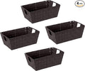 Simplify Small Shelf Woven Strap Tote | Decorative Storage Basket | Built in Handles | Organization | Closet | Bedroom | Bathroom | Nursery | Accessories | Toys | Gifts | 4 Pack | Chocolate