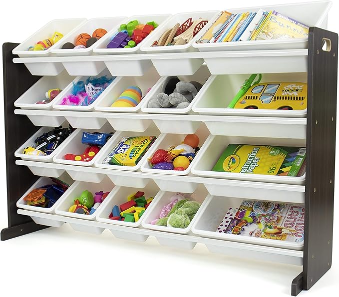 Humble Crew Toy Storage Organizer with 20 Removable Storage Bins for Kids Playroom, 4-Tier Toddler Toy Organization and Storage, Espresso/White