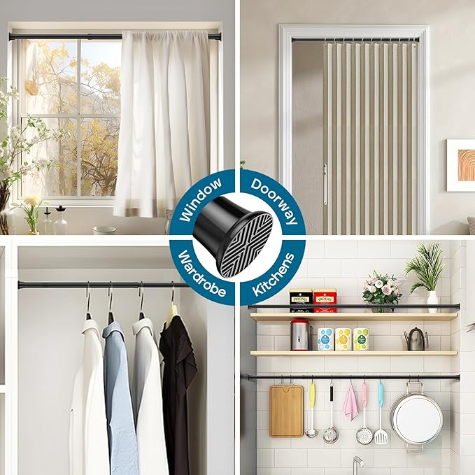 AIZESI Black Tension Rods 24 to 46 Inch, 2Pcs Spring Tension Curtain Rod, No Drilling, Adjustable for Window, Kitchen, Closet, Doorway