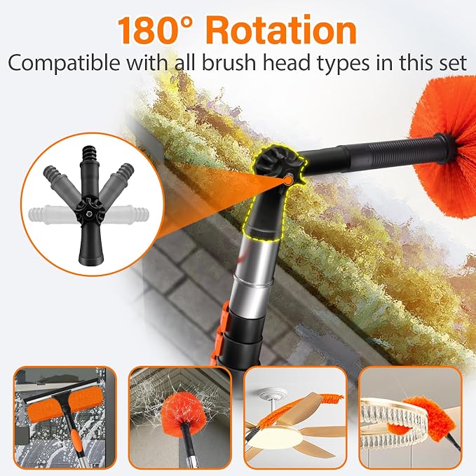 18FT High Reach Duster Cleaning Kit with 3-12 FT Extension Pole | High Ceiling Dusting and Window Cleaning Kit with Microfiber Feather Duster,Cobweb Duster,Ceiling Fan Duster,Window Squeegee
