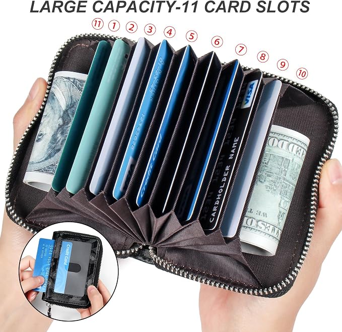 Credit Card Wallet, RFID Card Case Wallet, Zipper Card Cases Holder for Men Women, RFID Blocking, KeyChain Wallet, Compact Size Card Organizer Case for Women