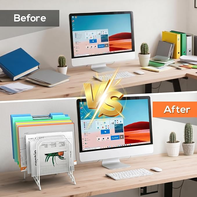 Incline Sorter Desk File Organizer, Metal Desk Magazine Folder Holder with 8-Section Vertical Compartments Rack File Organizer for Office, Home, School