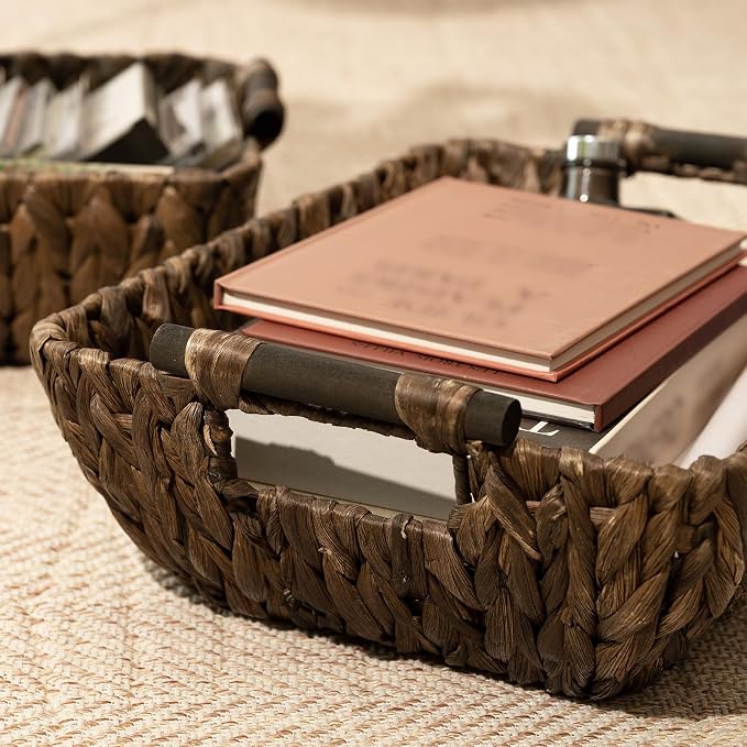 StorageWorks Wicker Baskets for Organizing, Woven Basket with Wooden Handles, Wicker Storage Baskets, Brown, 2-Pack