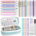 Nicpro 39 PCS Aesthetic School Supplies with Cute Pen Case, 12 Pastel Highlighters, 5 Black Ink Gel Pens, 6 Mechanical Pencils Set 0.5 & 0.7mm for Students Stationary College Essentials (Blue)