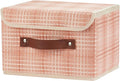 Storage Boxes with Lid 3D Textured Fabric Storage Bins Closet Organizer Containers Decorative Collapsible Washable Shelf Baskets with Faux Leather Handles (Light Salmon, Small Size)