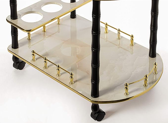 Serving Bar Cart Tea Trolley, 2 Tier Shelves on Rolling Wheels, Mobile Liquor Bar for Wine Beverage Drink Dinner Party, Utility Kitchen Storage Island Coffee Cabinet for Dining Living Room, Wood White