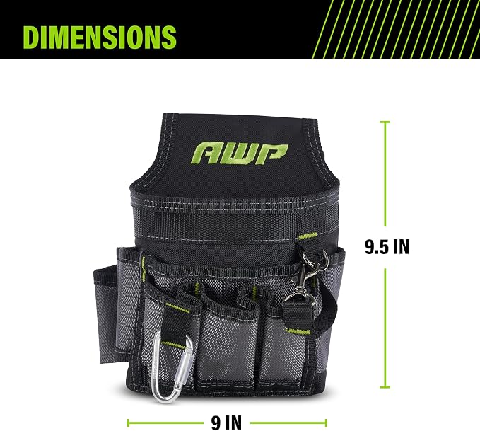 AWP Ballistic Nylon Mini Tool Pouch Multi-Pocket Organizer for Electricians, Professional Tool Box for Efficient Organization, Black/Gray | 1L-23021-2