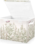 Vintage Colorful Herbs and Wild Flowers Floral Storage Bins with Lids and Carrying Handle,Foldable Storage Boxes Organizer Containers Baskets Cube with Cover for Home Bedroom Closet Office