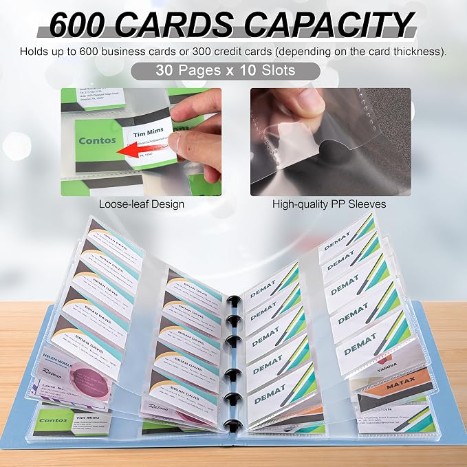 MyLifeUNIT Business Card Book, Name Card Holder Book with 600 Business Cards Capacity, Credit Card Book File Storage (Light Blue)