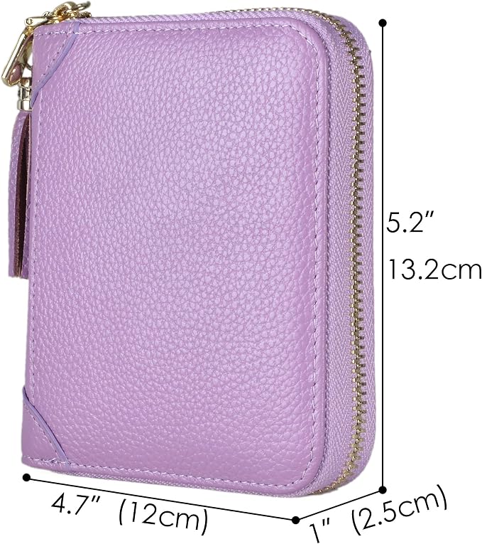 Easyoulife Womens Credit Card Holder Wallet Zip Leather Card Case RFID Blocking (Light Purple)