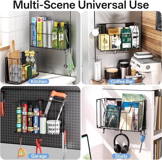 DTUQYX 2-Pack Magnetic Folding Storage Shelf, No Drill Heavy Duty Organizer with 4 Hooks Magnetic Basket Shelves for Laundry Kitchen RV Refrigerator Washing Machine Garage