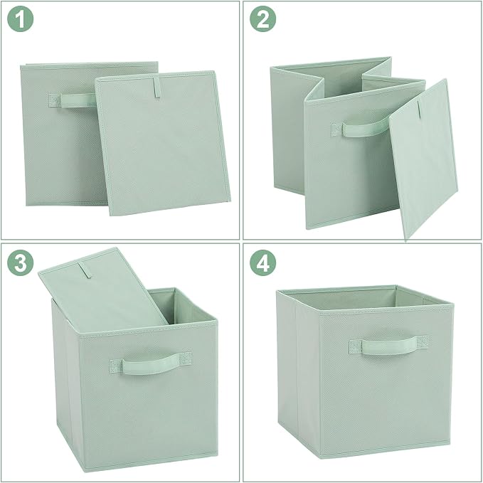 Stero Fabric Storage Bins 6 Pack Fun Colored Durable Storage Cubes with Handles Foldable Cube Baskets for Home, Kids Room, Closet and Toys Organization Cyan, Green, Yellow
