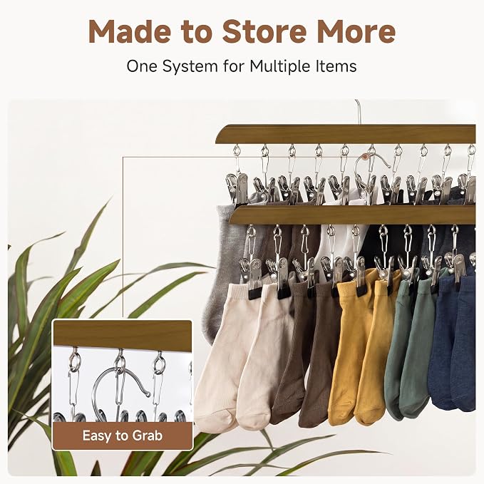 StorageWorks Hat Organizer 4 Pack, Walnut Cap Hanger Rack with 10 Clips