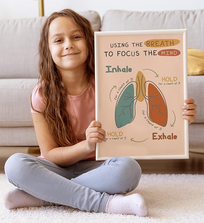 LOLUIS Mental Health Poster, Boho Therapy Tools Educational Supplies Art Print Classroom School Office Decor (Using The Breath, Custom Frame Type)