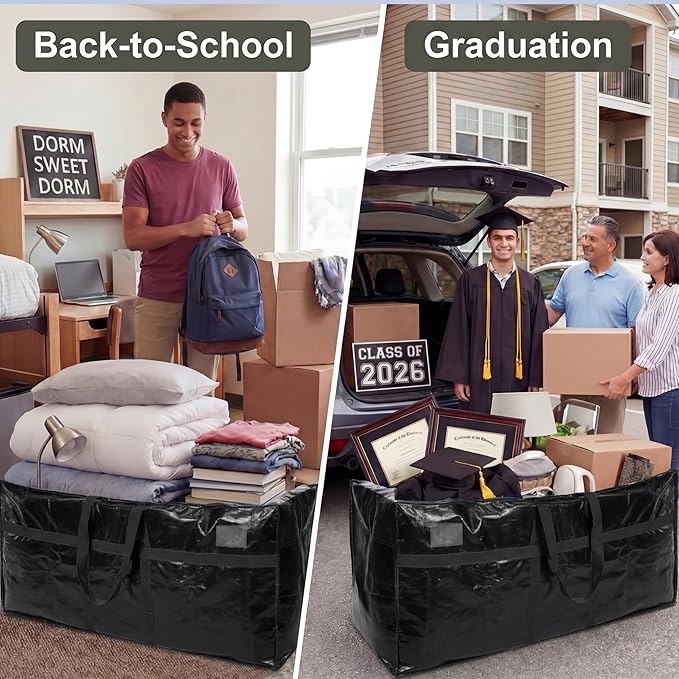 Windyun 4 Pack 168 Gallon Extra Large Moving Bags XXL Heavy Duty Storage Bag with Strong Zipper Handle Jumbo Big Tote Box Foldable for College Dorm Travel Clothes Duffle Blanket Pillow(Black)