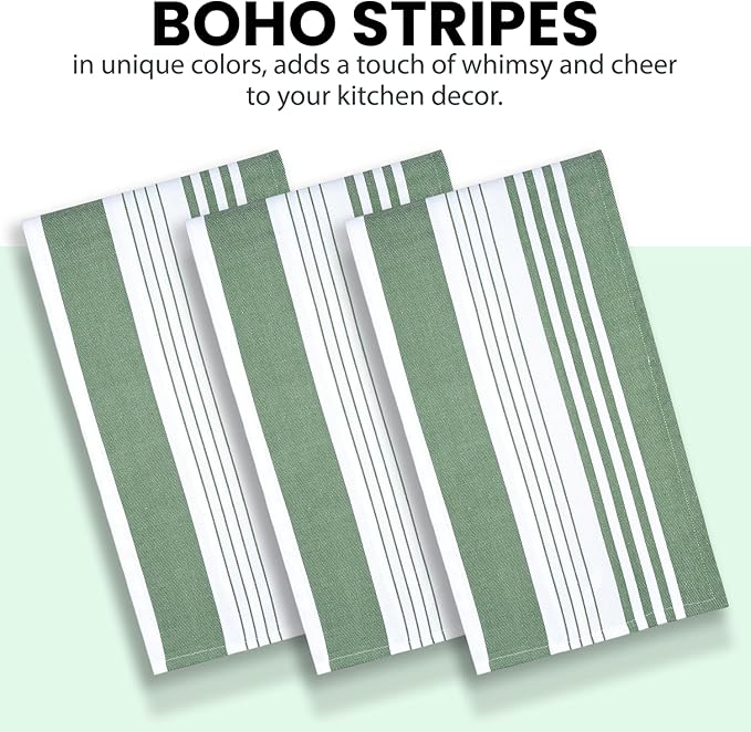 Stripe Kitchen Towels Decor Mordern Design Centreband Tea Dish Towels Boho Stripe Absorbent Festive Gift Set of 6 Pantry Reusable Kitchen Dish Towel|Easter Spring Decor 18x28 in Green