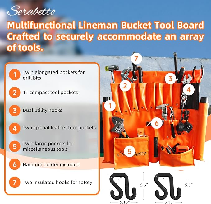 Lineman Tool Board and Apron, Bucket Truck Tools Organizer with Two 2" Hooks