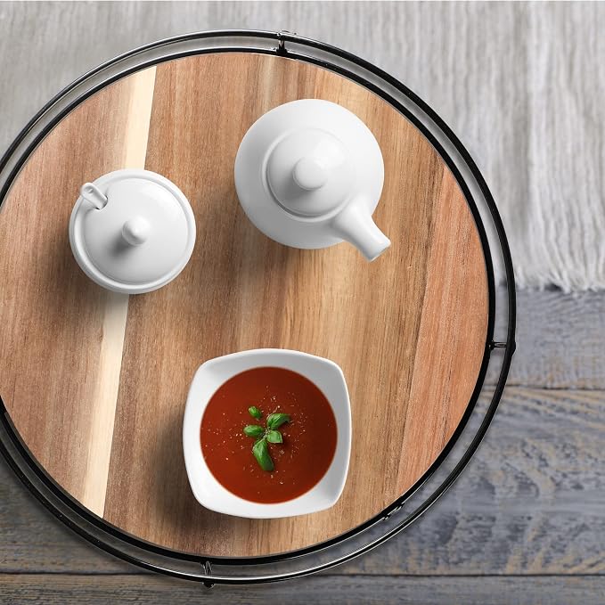 [ 2 Pack ] 11" & 12" Acacia Wood Lazy Susan Organizers with Steel Sides