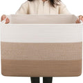 OIAHOMY 108L Super Large Blanket Basket, 25”x16”x16” Rectangle Woven Baskets for Storage, Cotton Rope Basket For Living Room, Toy Storage with Handle- Gradient Light Brown