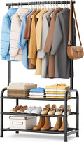 MISSLO Sturdy Clothing Racks for Hanging Clothes with 3 Shelves Garment Rack Heavy Duty Clothes Rack with Shoe Storage for Coats, Garment, Dress, Black