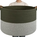 OIAHOMY 90L XXXLarge Blanket Basket for Living Room, 21.7" x 13.8" Woven Cotton Rope Laundry Basket for Organizing Pillows, Decorative Stuffed Animal Toy Storage for Nursery, Green and Grey
