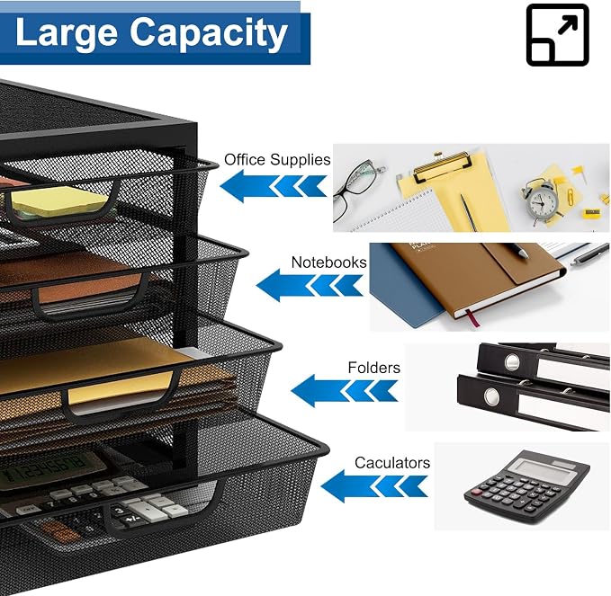 Natwind Mesh Desk Organizer with 4 Tier Sliding Drawers,Black | Paper Sorter, Multi-Functional Home Office Supplies Storage Tray for Letters, Documents,Mail, Files, Arts & Crafts Supplies