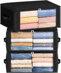 Fab totes 35L Closet Organizers and Storage, Foldable Under Bed Storage Containers, Storage bags for Organizing Bedroom, Closet, Clothing,Organization with Handle (3 Pack,Black)