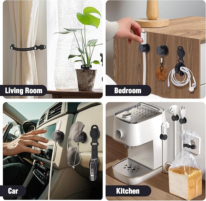 6 Desktop Cord Organizer Rotatable Spring 5 Magnetic Cable Clips Cord Holder for Nightstand Phone Charger Organizer Computer Desk Cable Management Electronics Appliance Adhesive Wire Strap Keeper Tie