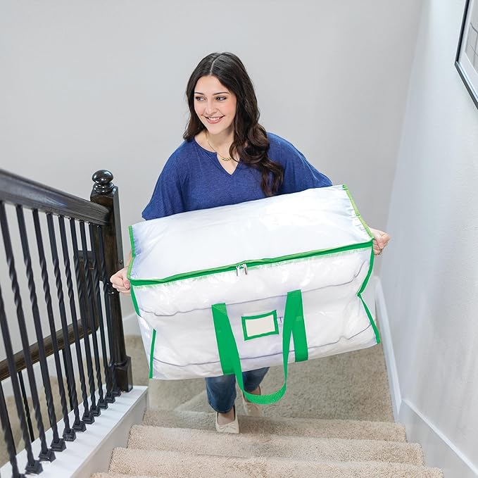 Storage and Moving Bags - Heavy Duty, Dust Protection and Water Resistant, Durable Zipper Closure and Sturdy Handles Best Moving Boxes Alternative (Green, 4 Pack)