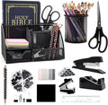 Black Desk Organizers and Accessories,12pcs Office Supplies Set With Pen Holder, Tape Holder, Stapler, Scissors, Ruler, Staple Remover for Office & Study Room, Gift for Coworker