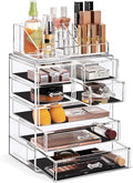 Sorbus Acrylic Makeup Organizer Set, 7-Drawer Vanity & Countertop Cosmetic Storage with Small & Wide Compartments, CLear Makeup Storage for Brushes, Jewelry – Holiday Gift for Women & Teens