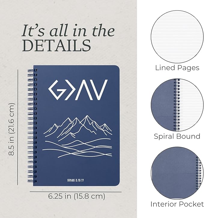 Steel Mill & Co Faith Inspired Mini Spiral Notebook, 8.25" x 6.25" Journal with Durable Hardcover and 160 Lined Pages (Greater than the Highs and Lows)