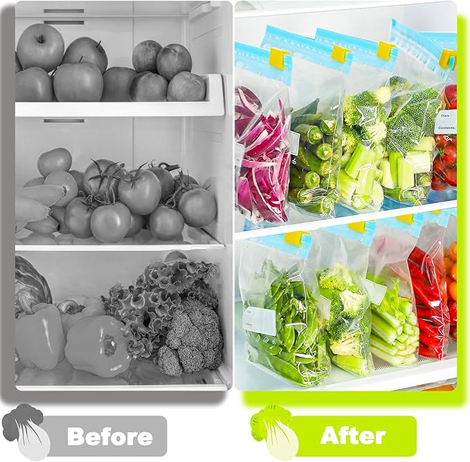 100 Pcs Food Storage Freezer Bags, 3 Sizes Zip Lock Bags, Reusable Ziplock Bags Sandwich Bags with Expandable Bottom, Heavy Duty Zip Seal Food Bags for Fruits, Vegetables, Meat, Grains, Snacks