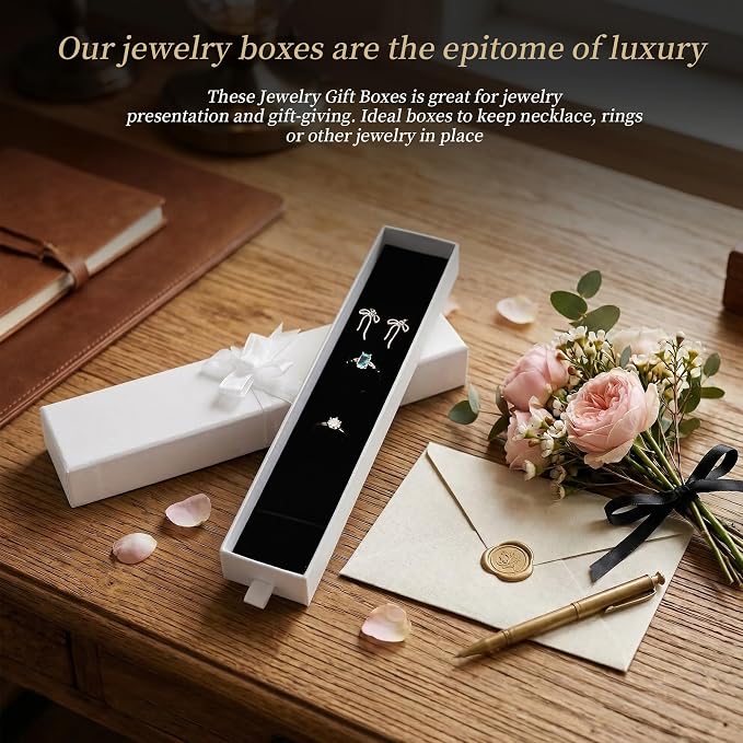 12-Pack Drawer Style Jewelry Gift Boxes with Sponge Insert, 8.7"x1.8"x1.2" Necklace & Bracelet Display Box for Presentation, Cardboard Storage Organizer for Pendant, Ring, Earring - White