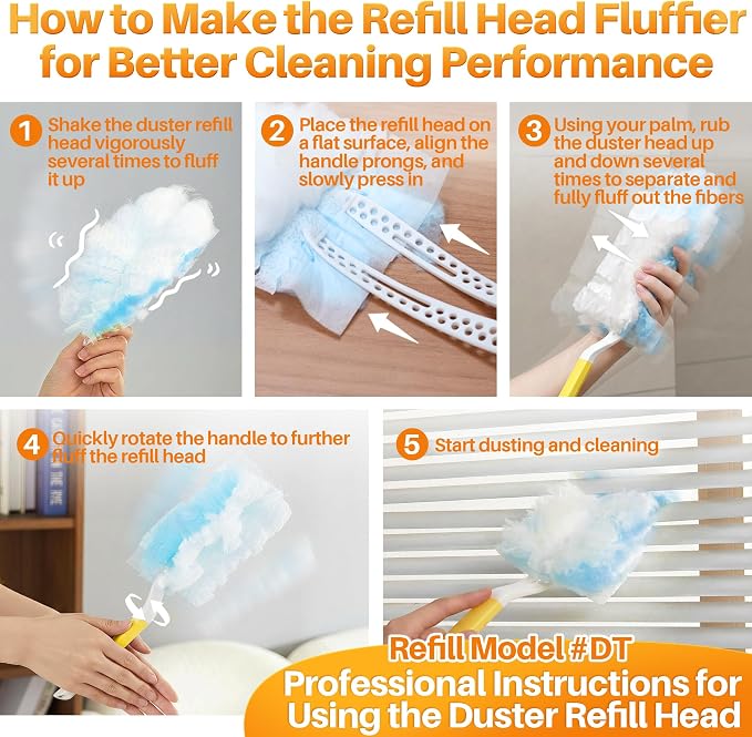 JOYMOOP Disposable Electrostatic Duster for Cleaning, with 1 Handles & 12 Ct Blue Heavy Duty Refills for Swiffer Feather Duster, Household Cleaning Tool for Electronics, Dusting Furniture, Blinds
