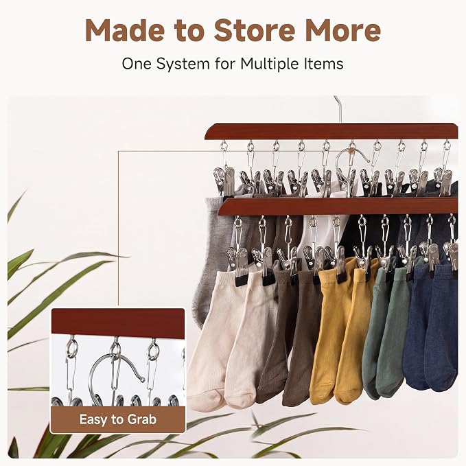 StorageWorks Hat Organizer 2 Pack, Cherrywood Cap Hanger Rack with 10 Clips
