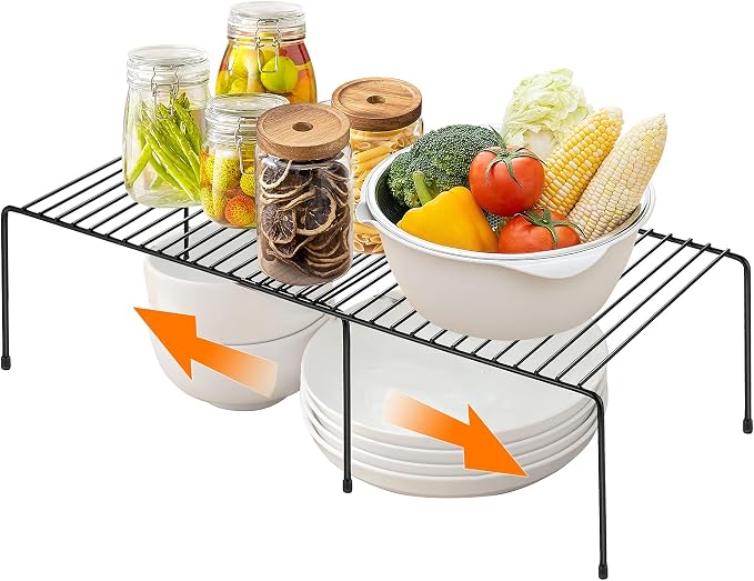 Ravinte 1 Pack Expandable Freezer Shelf Organizer, Black Kitchen Storage | Rustproof Metal Wire, Adjustable Width, Fridge, Pantry, Cupboard, Countertop, Easy Install, No Tools Needed, Space Saving