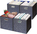 Posprica Storage Cube Basket Bins,13×13 Foldable Storage Containers for Shelf Cabinet Bookcase Boxes,Thick and Heavy Duty Fabric Drawer (4pcs, blue)
