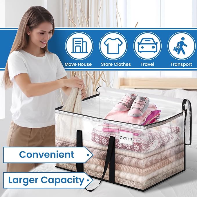 RoomHacks Clear Heavy Duty Extra Large Moving Bags, Reinforced Handle and Double Zipper Storage Bags, Packing Bags Alternative (2 Packs)