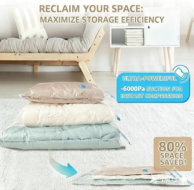 Vacuum Seal Bags with Portable Electric Pump, 12 Pack Vacuum Storage Bags for Clothing Travel, Compression Packing Space Saver Bags for Luggage Suitcase (4 Small & 4 Medium & 4 Large)