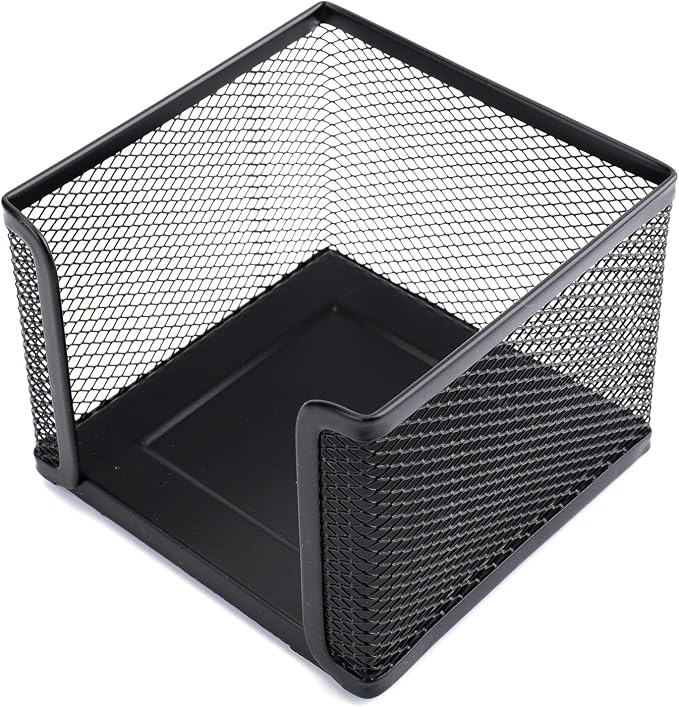 4 Pack Mesh Memo Holder, 4 x 4 Inch Black Metal Mesh Sticky Note Dispenser Cube Memo Pad Holder for Pen, Pencil, Paperclip, Thumbtack, Desk Organizer for Office Home School