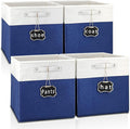 13x15x13 storage cube bins,Set of 4 Collapsible Fabric Storage Cubes with Labels,Linen Cube Storage Organizer Bins Kallax Storage Cubes for Organizing Home,Shelves,Cabinet,Clothes(White Blue).