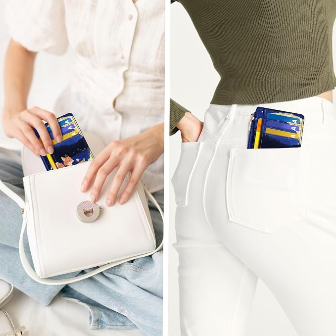 Tipmile Womens Credit Card Holder Wallet, Small Slim RFID Blocking Sleeve | Mini Tiny Cute ID Case, Minimalist Zipper Pocket Wallet, Thin Coin Purse, Mothers Gift