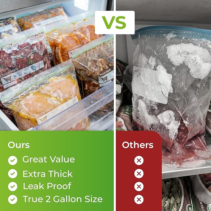2 Gallon Freezer Bags – 25 Count – Resealable, Double Zipper, Leak Proof, Over 3 Mil Thick 2 Gallon Freezer Bags Heavy Duty