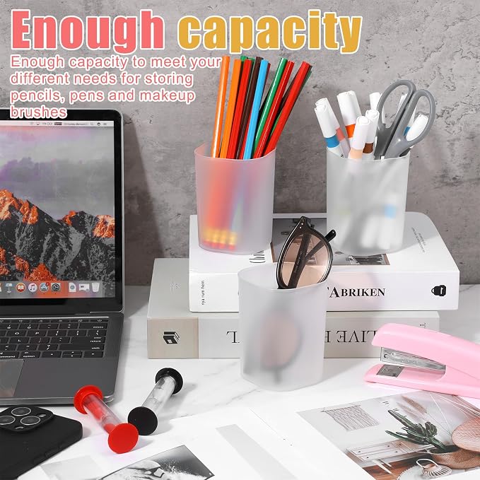 24 Pack Translucent Pen Holder Pencil Cups for Desk Organizers and Storage Stationery Plastic Matte Pencil Holder Cups Ins Style Transparent for Office Home Supplies