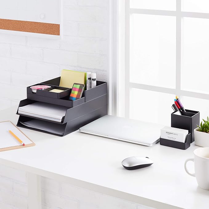 Amazon Basics Plastic Desk Organizer - Pen Cup, 3.9" x 3.4" x 3.4", Black
