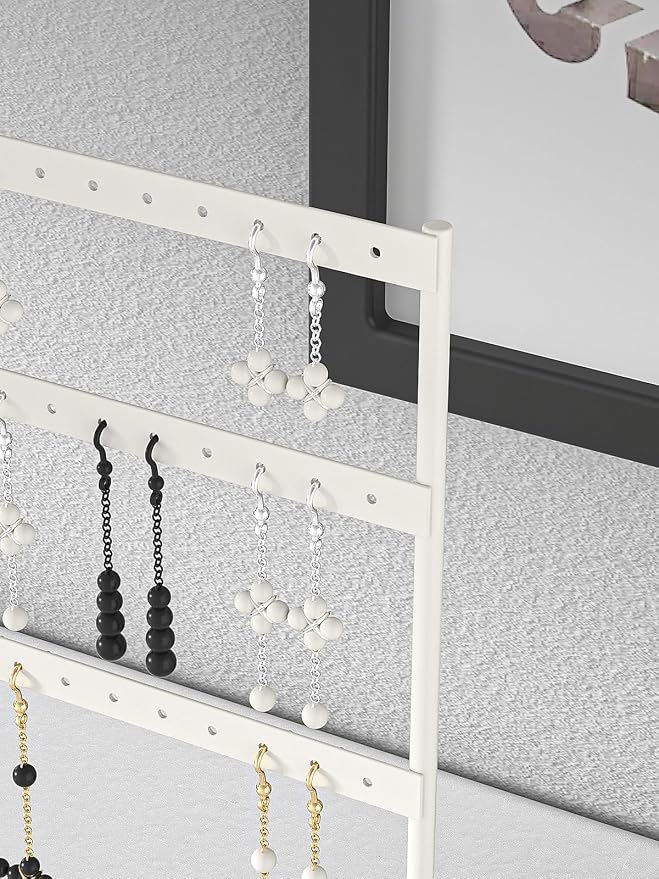 Julysky Earring Holder Organizer, Earring Stand, 4 Layers, White